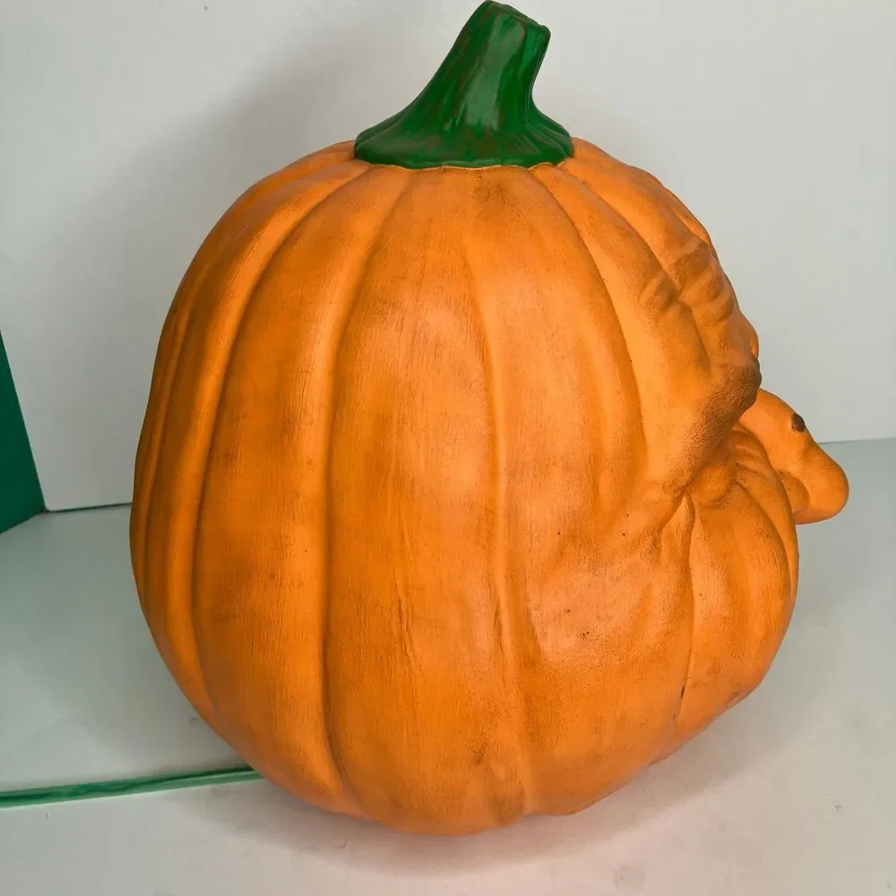Vintage Ceramic Halloween Jack O Lantern Crooked Grin Wink Pumpkin Lights Up